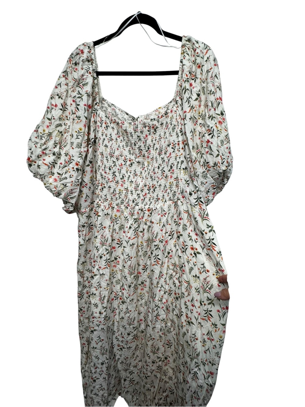 Old Navy White Floral Smocked Midi Dress with Puff Sleeves